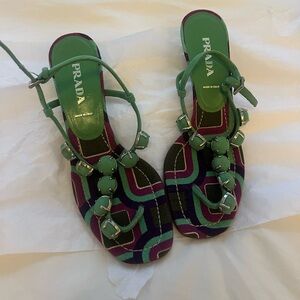Prada Green Suede Kitten Heel Sandals